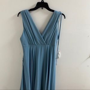 Lulu’s long formal dress in dusty blue!